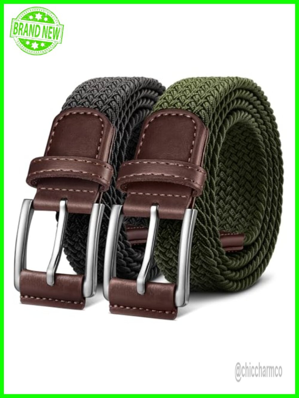 Woven Braided Stretch Web Belt 2 Pack Adjustable Golf Casual Belt